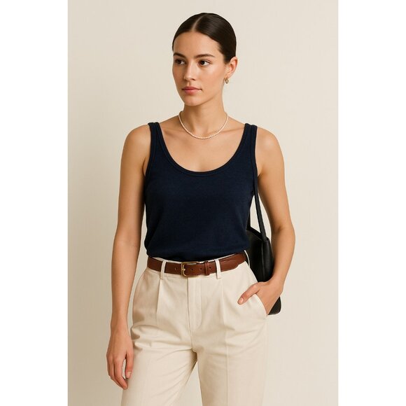 Ralph Lauren Womens Tank Top Navy Blue Knit Sleeveless Scoop Neck L Soft Soft - Picture 8 of 9